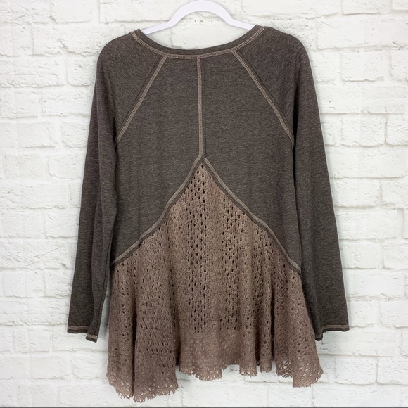 Oddy Boho Peekaboo Knit Scoop Neck LongSleeve Top - Picture 3 of 5